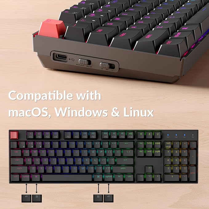 Keychron K10 Full-Size Layout QMK Wireless Mechanical Keyboard, Bluetooth/Wired Hot-Swappable Gaming Keyboard with Keychron Super Brown Switch, RGB Backlight, PBT Keycaps for Mac/Windows-Version 2 - Image 5