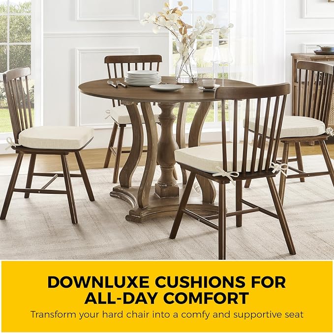 downluxe Indoor Chair Cushions for Dining Chairs, Foam Kitchen Chair Pads with Ties and Non-Slip Backing, 16" x 16" x 2", Beige, 6 Pack - Image 7