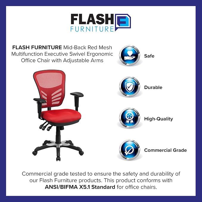 Flash Furniture Mid-Back Mesh Executive Office Chair, Red | Adjustable Armrests, 360° Swivel, Height Adjustable, Commercial Grade - Image 11