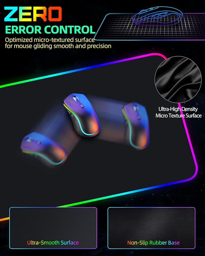 Wireless Charging Mouse Pad, RGB Gaming Mousepad, 31.5"x11.8" | Extra Large LED Desk Mat, 13 Lighting Modes, Ultra-Smooth Surface, Non-Slip Base, Waterproof Computer Keyboard Pad, Black - Image 6