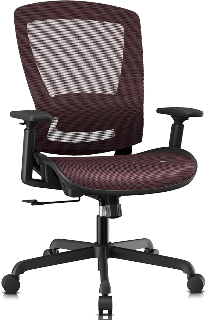 Mesh Office Chair,Ergonomic Computer Desk Chair,Sturdy Task Chair- Adjustable Lumbar Support & Armrests,Tilt Function,Comfort Wide Seat,Swivel Home Office Chair (Red) by ELABEST