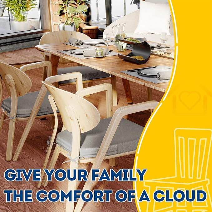 AAAAAcessories D-Shaped Chair Cushions, 2" Thick Dining Chair Pads with Ties and Removable, Machine-Washable Cover, 17" x 16", Set of 4, Khaki Gray - Image 6