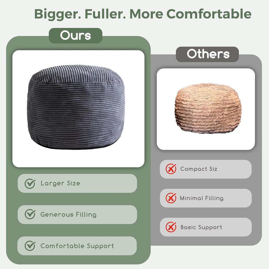HIGOGOGO Round Stuffed Pouf Ottoman, Corduroy Poufs with Foam Chunk Filling, Furry and Fluffy Pouf Foot Stool Storage Ottoman, 20 X 15 Floor Poufs Foot Rest for Living Room, Dark Grey - Image 6