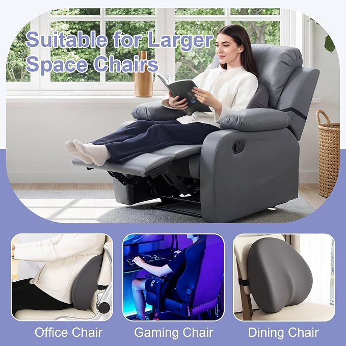 HOMBYS Ergonomic Lumbar Support Pillow for Recliner, Memory Foam Back Support for Recliner Chairs with Silky Cooling Cover, Washable & Orthopedic Design for Lower Back Pain Relief (Grey) - Image 7
