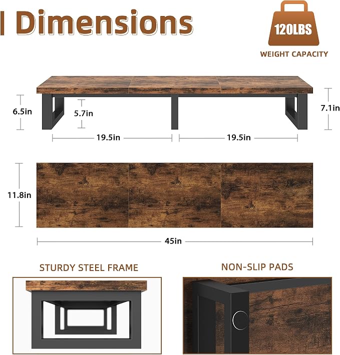 YAOHUOO 45" Large TV Riser for 32-60 inch TV, TV Riser Stand Shelf,Brown - Image 7