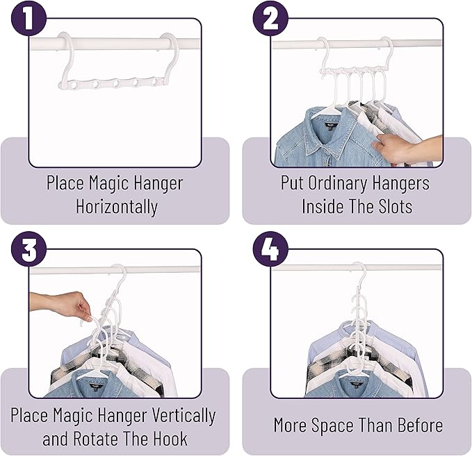Mr. Pen- Space Saving Hangers for Clothes, 12 pcs, White, Plastic Multi Clothes Hangers Space Saving, 5 Slots, 360° Rotating Hooks - Image 5