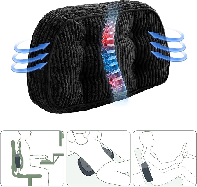 HIGOGOGO Lumbar Support Pillow for Recliner Chair/Accent Chair/Couch/Office Chair, Tufted Corduroy Back Support Cushion for Elderly, Recliner Cushions for Back Rest, Pain Relief, Reading, Black - Image 2