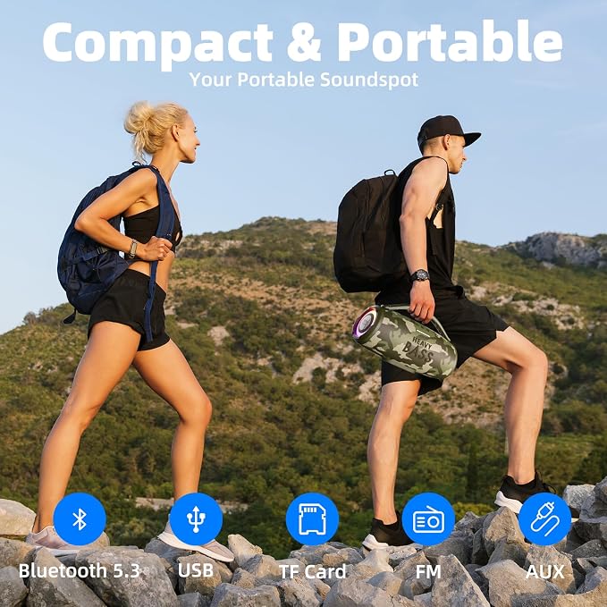 HEAVY BASS Speakers Bluetooth Wireless, 80W Max Loud Portable Speaker with Deep Bass, 20H Playtime, IPX6 Waterproof, Dual Pairing, Perfect for Home,Party,Travel,Outdoors - Image 5