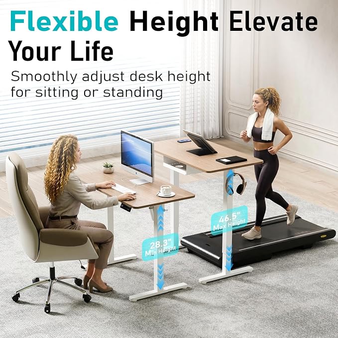 35" Electric Standing Desk, Small Sit Stand up Desk, Light Walnut | Height Adjustable Computer Desk for Home Office, Compact Work & Gaming Desk with Cable Management and Stable Steel Frame - Image 4