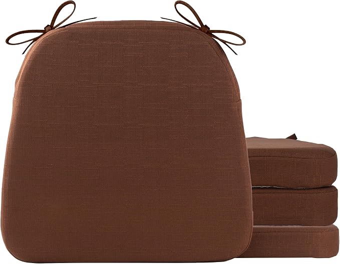 Battilo Chair Cushions for Dining Chairs with Ties, Kitchen Chair Pad with Non-Slip Backing and Removable Cover, Indoor/Outdoor Dining Seat Cushion, 16"x16"x2", Set of 4, Brown by BATTILOHOME