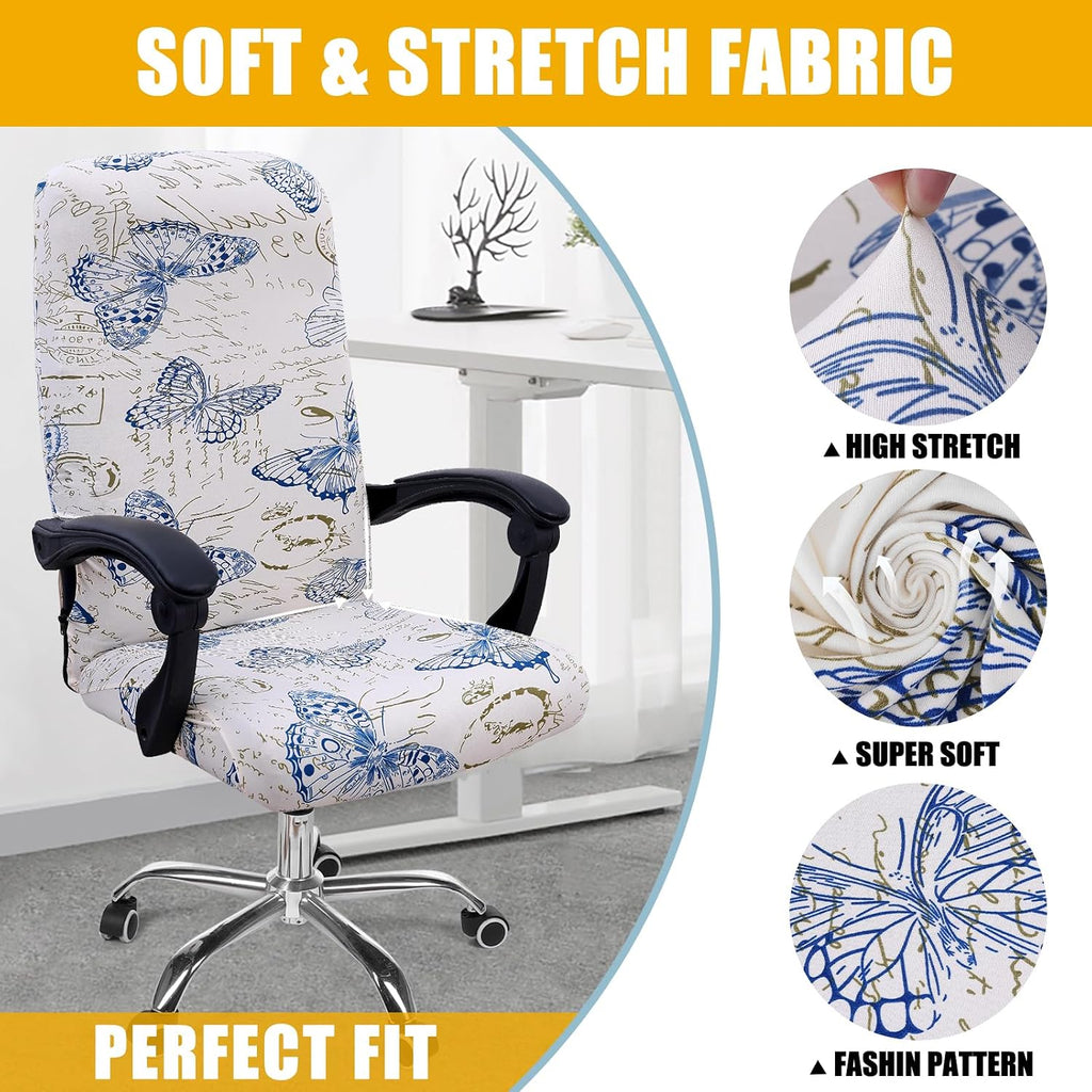 Smiry Stretch Printed Office Computer Desk Chair Covers, White - Image 4