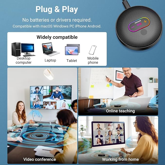 NEEWER UM04 USB Microphone, AI Cancelling Desktop Omnidirectional Condenser Mic with 48KHz/24Bit Mute for Online Meeting Recording Skype Teaching Windows Computer Laptop PC Mac Phone (Not Speaker) - Image 8