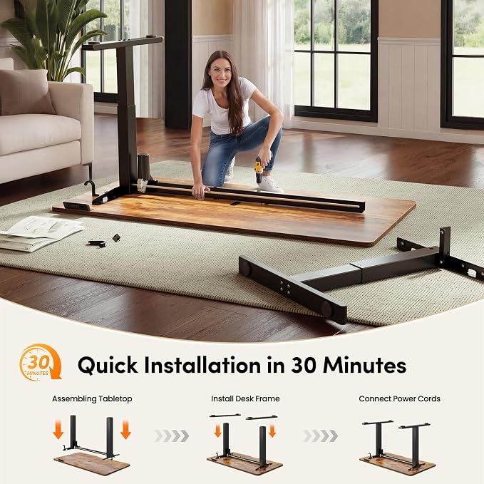 CubiCubi Electric Standing Desk 48 x 24 Inch, Height Adjustable Sit Stand Desk with Memory Presets, Splice Desktop Computer Desk for Home Office, Black Frame/Vintage Brown Top - Image 9