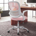 Home Office Desk Chair with Flip-up Armrest, Computer Chair | Lumbar Support, Height Adjustable, Mesh Mid-Back, Ergonomic Task Gaming Chair with 360° Swivel Wheels for Adults, Pink by HAPPYMONTLLC