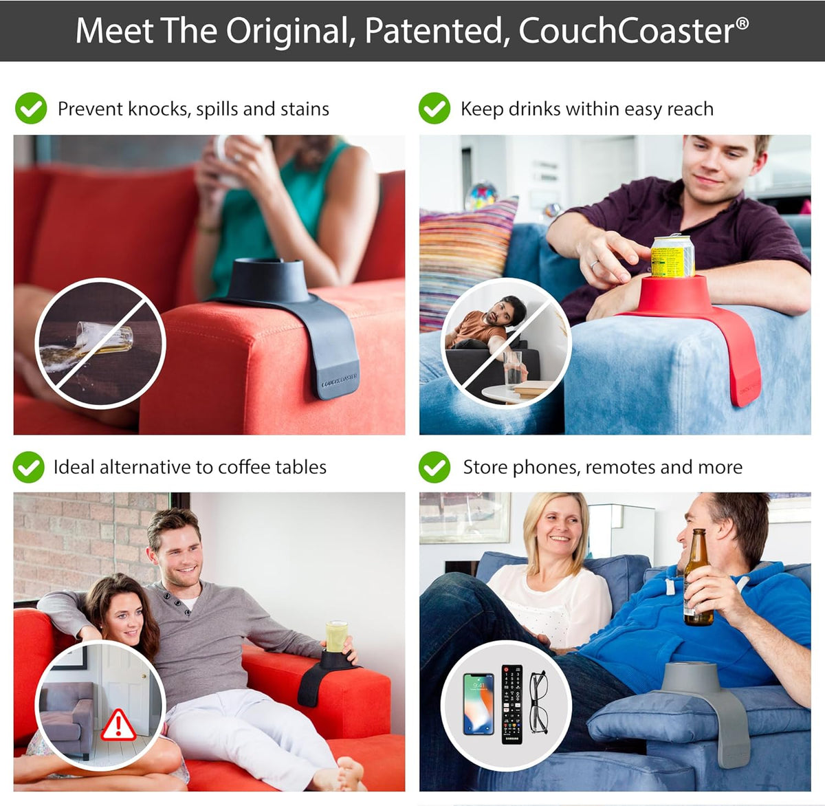 CouchCoaster® - Couch Armrest Cup Holder, Steel Grey - Image 2