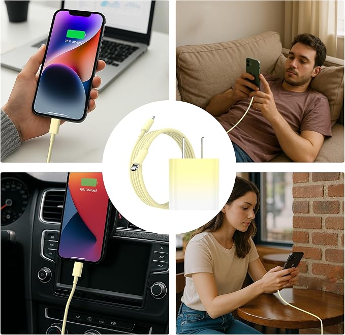 GREPHONE iPhone Charger Fast Charging,20W PD USB C Wall Charger 4 Pack with 6FT Fast Charging Cable - Fast Charger for iPhone 14/14 Pro Max/13/13 Pro/12/12 Pro/11/11 Pro/XS, iPad(Yellow) - Image 6