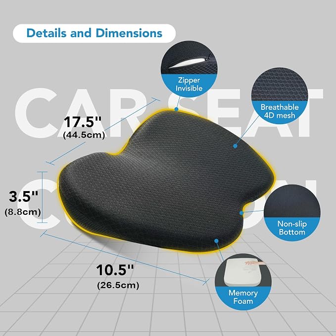 kingphenix Wedge Car Seat Cushion, Memory Foam Pad for Driving Comfort | High-Density Memory Foam Seat Cushion, 4D Breathable Mesh and Non-Slip Bottom for Long-Drive Comfort and Office Use, Black - Image 7