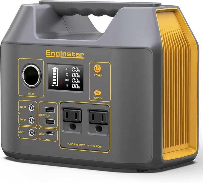 EnginStar 296Wh Portable Solar Generator, Pure Sine Wave Power Station | 110V Power Bank, 300W AC Outlet 80000mAh Lithium Battery Pack for Camping Outdoors Trip RV Hunting Vans Emergency by ENGINSTAR