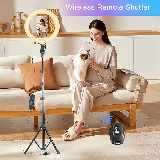 UEGOGO 10'' Ring Light with 72'' Tripod Stand & Phone Holder，38 Color Modes Dimmable LED Ringlight for Live Stream, YouTube,Makeup,TikTok - Image 8