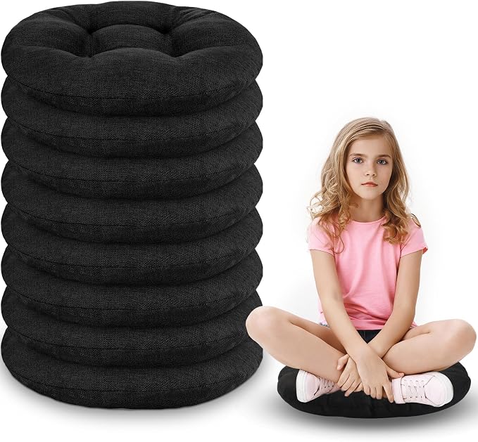 Fumete 8 Pcs Round Floor Cushions for Classroom Kids,Black | 16 Inch Diameter, Students Flexible Seating Pillows, Home Daycare School Reading Yoga Meditation, Soft Cushioned by Fumete