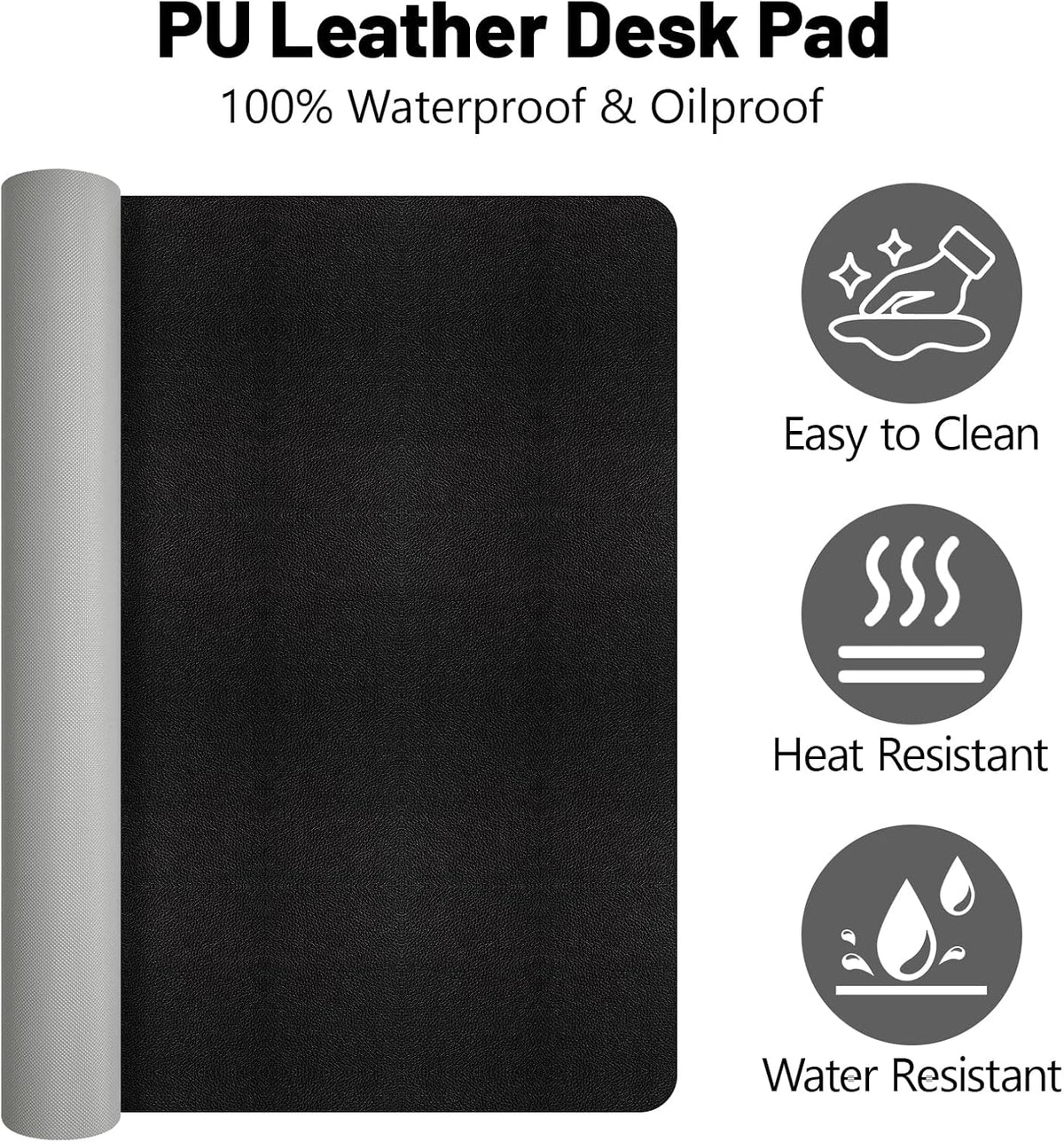 Leather Desk Pad Mat, Large Black Desk Mat, 47.2" x 16.9" - Image 2