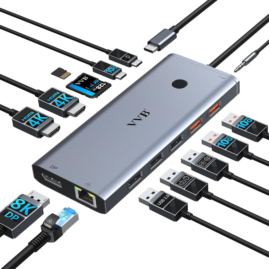 USB C Docking Station Dual Monitor 4K HDMI Laptop Docking Station 3 Monitor by VVB