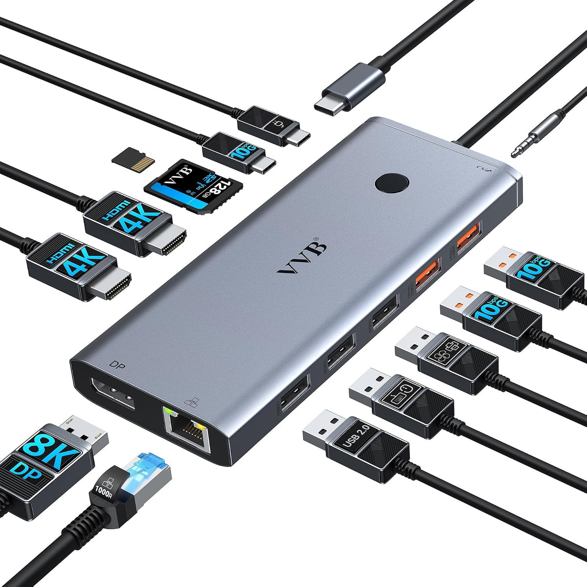 USB C Docking Station Dual Monitor 4K HDMI Laptop Docking Station 3 Monitor by VVB