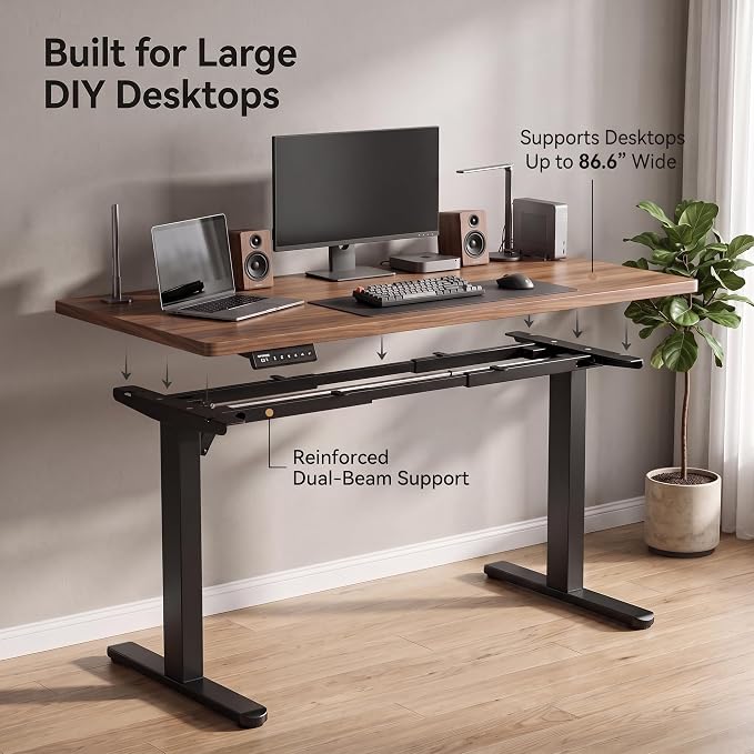 HUANUO Electric Standing Desk Frame with Double Crossbeam,Black Frame Only | Fits Max 35.4″ x 86.6″ Tops,Brushless Motor,220 lbs Capacity,4 Memory Heights,30% Thicker Legs,quiet operation - Image 3