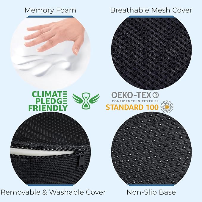 5 STARS UNITED Donut Pillow for Tailbone Pain & Hemorrhoids – Large Memory Foam Seat Cushion with Cooling Gel Layer for Bed Sore-Prone Areas & Pressure Relief – Black Mesh Cover - Image 6