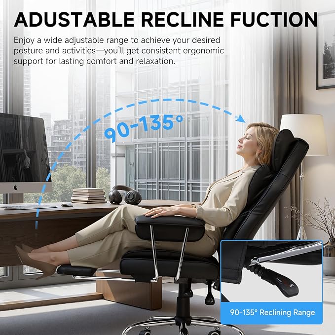 GTPLAYER Gaming Chair,Office Chair with Pocket Spring Lumbar Support, Ergonomic Comfortable Wide Office Desk Computer Chair with Outward Fixed Soft Armrests and Footrest (PU Leather, Black) - Image 6