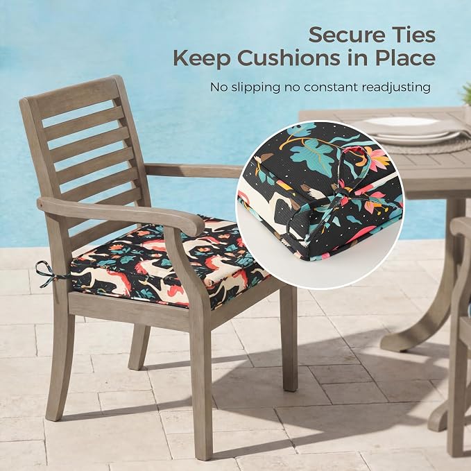 UNIKOME Outdoor Chair Cushions Set of 4, Water Resistant Patio Seat Cushions with Ties for Outdoor Furniture, High-Density Foam, UV & Fade Resistant, Piped Edge – 18.5" x 16" x 3", Unicorn - Image 5
