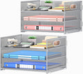 Subekyu 2-Pack 3-Tier Silver Metal Mesh Desk Paper Letter Tray & File Sorter Organizer with Handle + 1 Sliding Tray for Desk, Home, Office, School Supplies, A4 Paper and Accessories Storage by SUBEKYU