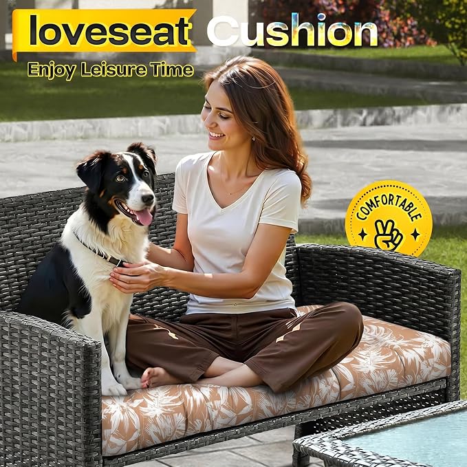 MAGIC ELEPHANT Outdoor Bench Cushion, Memory Foam Loveseat Cushion for Patio Furniture Wicker Chair, Settee Porch Swing Seat Cushion, 44 x 19 Inches (Rust Orange Monstera) - Image 6