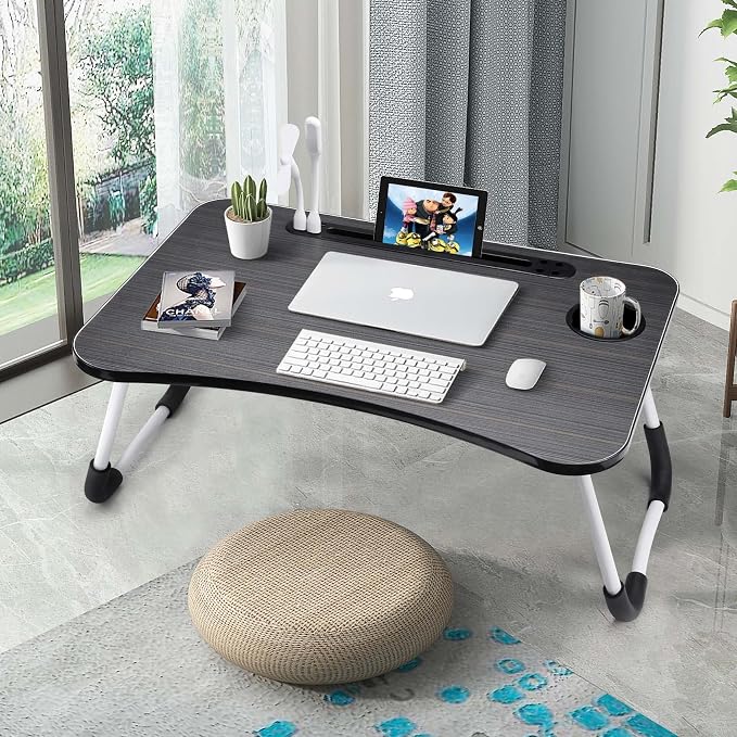 Slendor Foldable Lap Desk with Cup Holder for Bed, Couch, Floor | Portable,with USB Light, Fan, Pen Holder,Tablet Holder,for Laptop,Writing,Eating, Black - Image 3