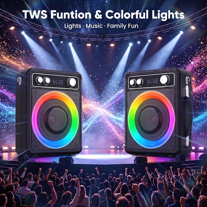 VOSOCO Karaoke Machine, Bluetooth Speaker with 3 Rechargeable Microphones | 2026 Portable PA System for adults with LED Light, Supports TWS Echo TF USB AUX Inputs for Birthday Home Party Outdoor Travel - Image 4