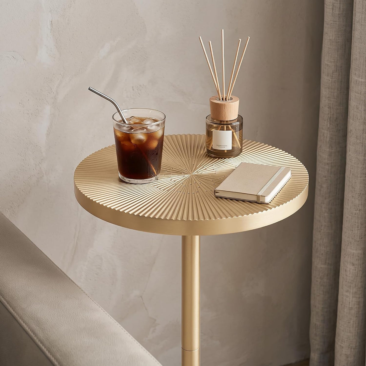 COVLON Drink Table Set of 2, Small Round Pedestal Side Table with Carved Top for Living Room, Bedroom, Small Space, Corners and Office, Gold and Black - Image 3