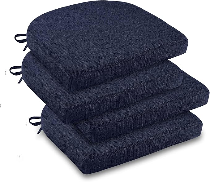 downluxe Indoor Chair Cushions for Dining Chairs, Soft and Comfortable Textured Foam Kitchen Chair Pads with Ties and Non-Slip Backing, 16" x 16" x 2", Navy, 4 Pack by Downluxe