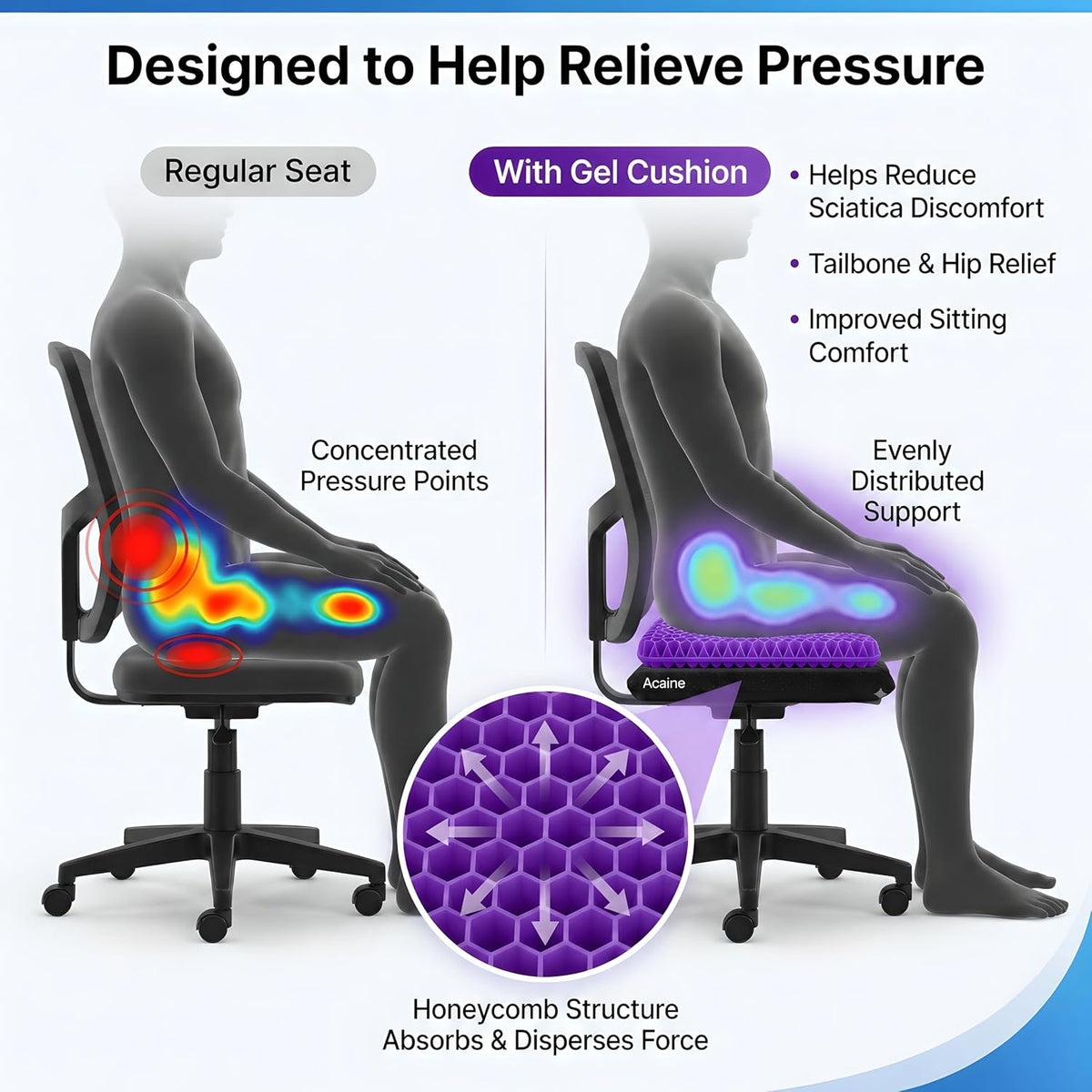 Extra Thick Large Pure Gel Seat Cushion for Long Sitting, Breathable Comfort Cushion for Back, Sciatica, Tailbone & Hip Pain Relief, Washable Portable Cushion for Office Chair, Car, Wheelchair - Image 4
