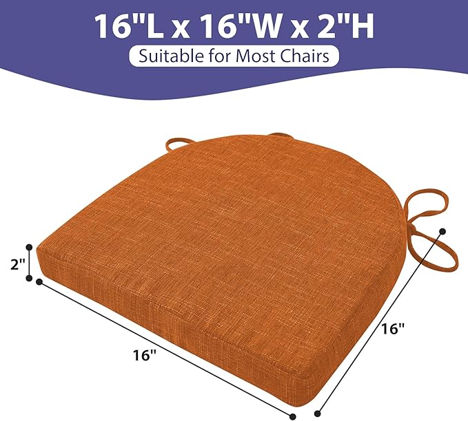 IPYNBAP Chair Cushions for Dining Chairs, Kitchen Chair Cushions, 16'' x 16'' x 2'', Non Slip Indoor Seat Cushions, Chair Pads for Dining Chairs with Ties & Removable Cover, Set of 4, Rust - Image 2