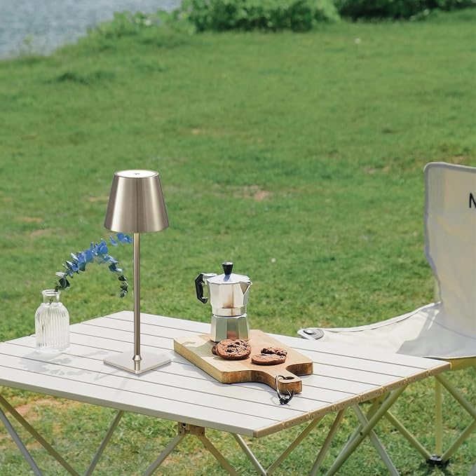 Mr. White Outdoor Waterproof Cordless Wireless Rechargeable Portable Top Touch Battery Operated Powered LED Table Lamp Desk Lamp Lights for Restaurant Kitchen Patio Dinner Dining (Nickel) - Image 7