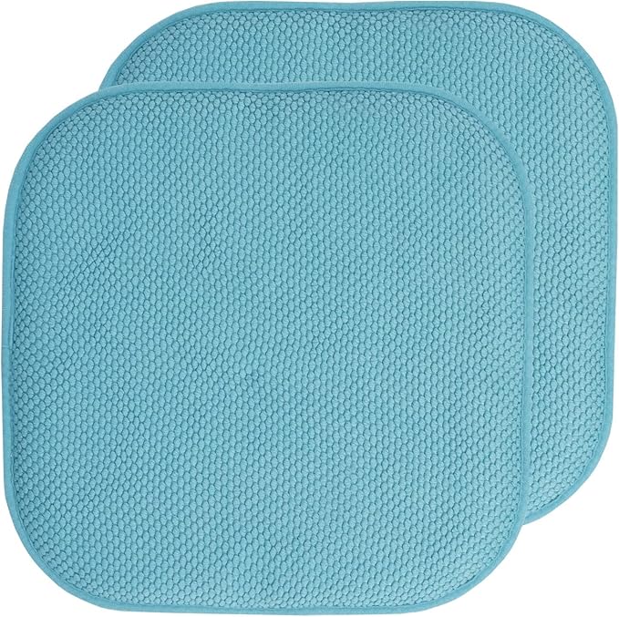 Sweet Home Collection Chair Cushion Memory Foam Pads Honeycomb Pattern Slip Non Skid Rubber Back Rounded Square 16" x 16" Seat Cover, 2 Pack, Teal by SweetHomeCollection