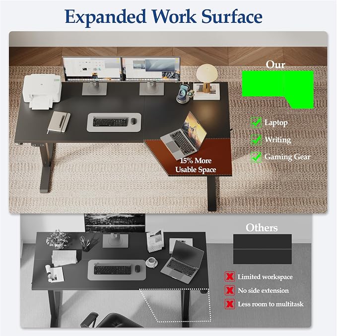 Klicelor L Shaped Standing Desk 55 x 31.5 Inch, Electric Height Adjustable Corner Desk for Home Office Workstation, Ergonomic Sit Stand Computer Table with Memory Controller, Black - Image 4