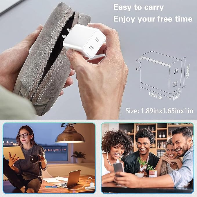 USB C Fast Charger Block,USB C Charging Block 3-Pack Type C 2in1 Dual Ports Plug Wall Charger,Fast Type C Charger for iPhone 17/17 Pro/17 Pro Max/Air/16E/16 Plus/16 Pro Max/15/14/13/12/11/Xs Max/XR/X - Image 8