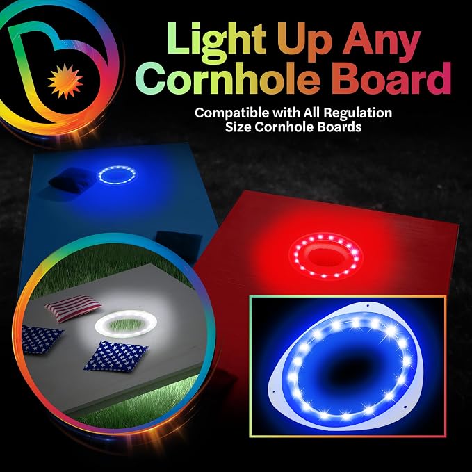 Brightz LED Cornhole Board Ring Lights, 2-Pack - 48-Hour Battery Life - Illuminate Your Game with Dazzling Glows and Ultimate Style for Non-Stop Evening Fun and Excitement (Includes Hole Lights Only) - Image 4