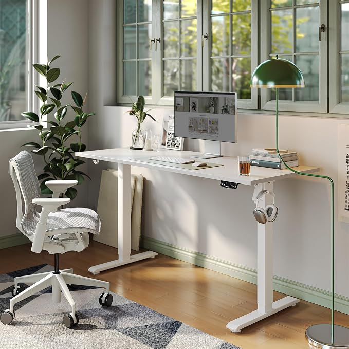 Agilestic 63 * 24 Inch Height Adjustable Electric Standing Desk, White | Sit Stand Up Computer Desk, Memory Presets, Stable Steel Frame,154 lbs, Easy Assembly, Splice Board, Home Office, Studying - Image 2