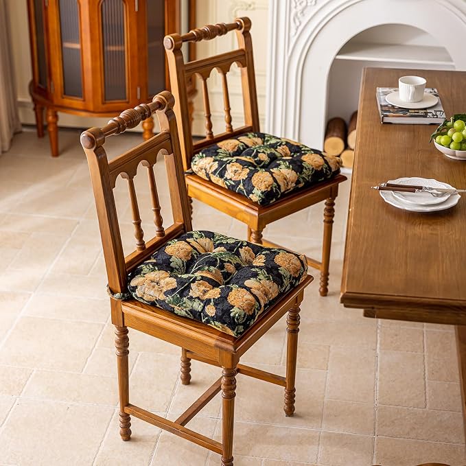 vctops Farmhouse Floral Print Chair Cushions with Ties U-Shaped Soft Comfortable Chair Pads Non Slip Seat Cushions for Indoor Dining Room and Kitchen Chairs (Flower B,16"x16") - Image 5