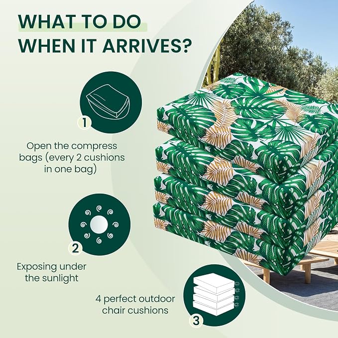 HARBOREST Outdoor Chair Cushions Set of 4, Water Resistant Patio Chair Cushions with Ties, Square Corner Outdoor Seat Cushions for Patio Furniture, 18.5"x16"x3", Frond - Image 5