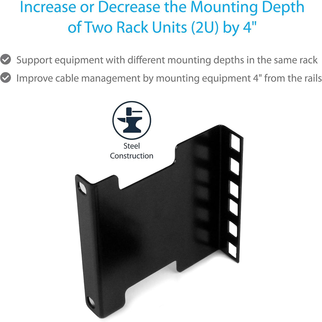 StarTech 2U Server Rack Depth Extender Kit, 4in, 130lb, TAA (RDA2U) - Image 3