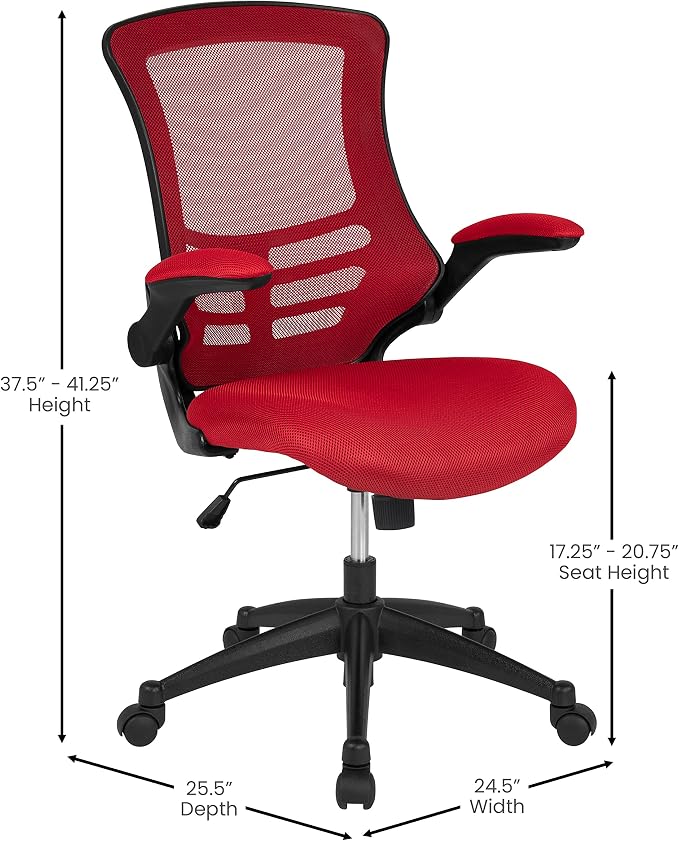 Flash Furniture Mesh Swivel Ergonomic Office Chair with Flip-Up Arms, Red | Mid-Back, Mesh Back - Image 3