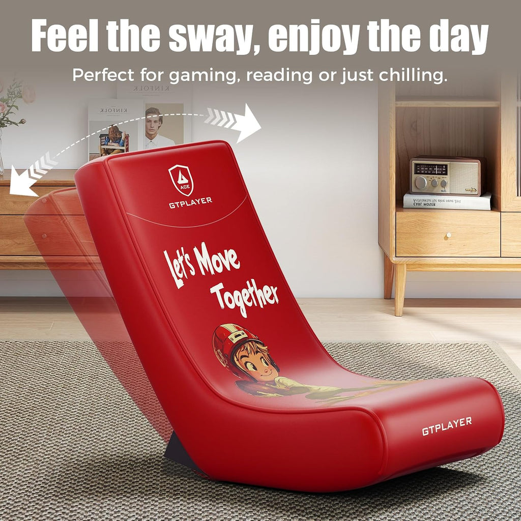GTPLAYER Gaming Floor Rocking Chair – Rocker Floor Game Chair with Angle Limiter, Stylish Patterned Design, Comfortable Video Game Seat, Red Rugby Boy Pattern - Image 4